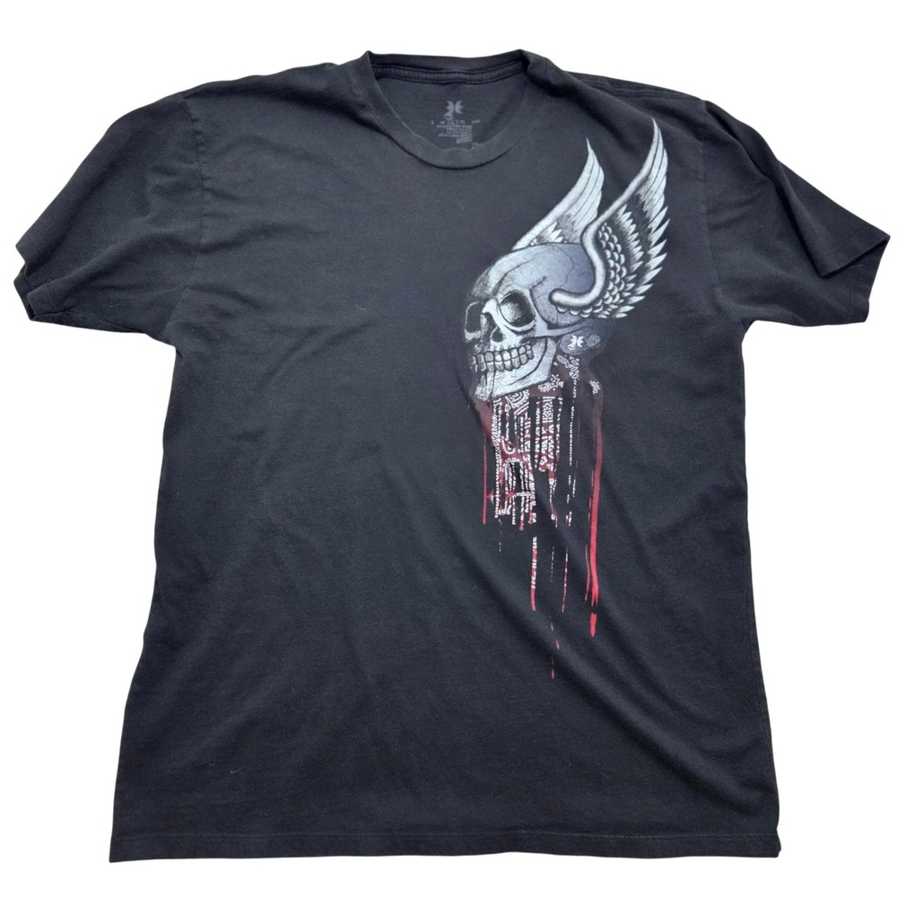 Hurley Mens Winged Skull Graphic T-Shirt Black Cotton Crew Neck Size Large